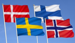 Flags of Scandinavia - Denmark, Finland, Sweden and Norway.